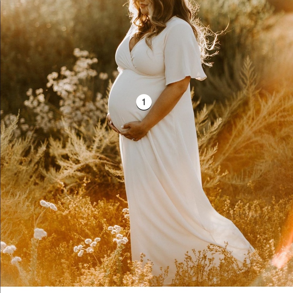 Pink blush maternity Beige chiffon long maternity dress
